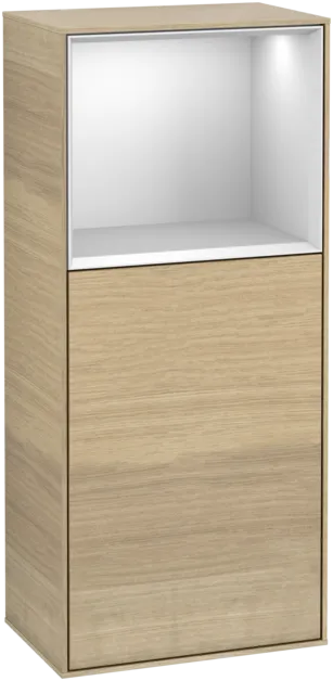 VILLEROY BOCH Boční skříňka Finion, s osvětlením, 1 dvířka, 418 x 936 x 270 mm, dubová dýha / bílý matný lak #F500MTPC