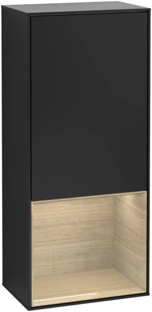 VILLEROY BOCH Boční skříňka Finion, s osvětlením, 1 dveře, 418 x 936 x 270 mm, černý matný lak / dubová dýha #F540PCPD