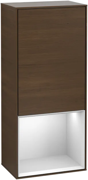 VILLEROY BOCH Boční skříňka Finion, s osvětlením, 1 dvířka, 418 x 936 x 270 mm, ořechová dýha / bílý matný lak #F550MTGN