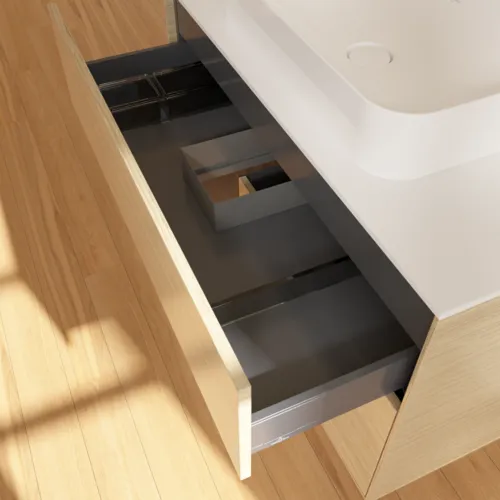 VILLEROY BOCH Umyvadlová skříňka Finion, s osvětlením, 2 výsuvy, 1000 x 603 x 501 mm, dubová dýha / ořechová dýha / sklo bílé matné #F651GNPC, obrázek 8