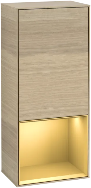 VILLEROY BOCH Boční skříňka Finion, s osvětlením, 1 dvířka, 418 x 936 x 270 mm, dubová dýha / zlatý matný lak #F540HFPC