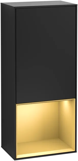 VILLEROY BOCH Boční skříňka Finion, s osvětlením, 1 dveře, 418 x 936 x 270 mm, černý matný lak / zlatý matný lak #F540HFPD