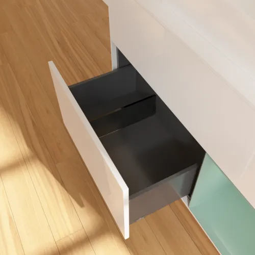 VILLEROY BOCH Toaletní skříňka Finion, s osvětlením, 2 výsuvy, 1000 x 603 x 501 mm, lesklý bílý lak / olivově matný lak / sklo bílé matné #F661GMGF, obrázek 7