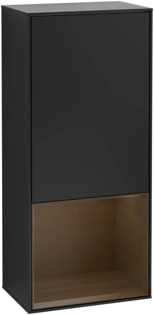 VILLEROY BOCH Boční skříňka Finion, s osvětlením, 1 dvířka, 418 x 936 x 270 mm, černý matný lak / ořechová dýha #F550GNPD