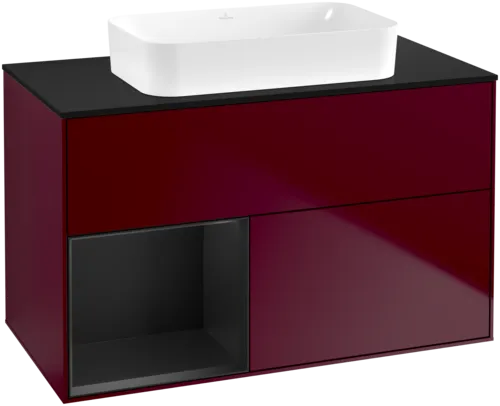 VILLEROY BOCH Toaletní skříňka Finion, s osvětlením, 2 výsuvy, 1000 x 603 x 501 mm, Peony Matt Lacquer / Black Matt Lacquer / Glass Black Matt #F652PDHB
