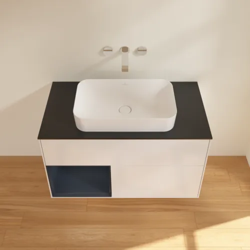 VILLEROY BOCH Toaletní skříňka Finion, s osvětlením, 2 výsuvy, 1000 x 603 x 501 mm, lesklý bílý lak / půlnoční modrý matný lak / černé matné sklo #F652HGGF, obrázek 4