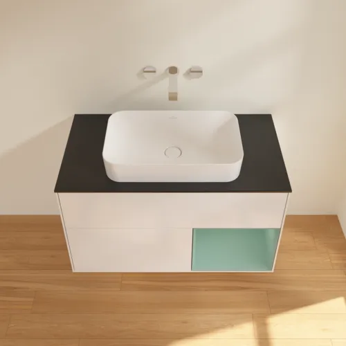 VILLEROY BOCH Toaletní skříňka Finion, s osvětlením, 2 výsuvy, 1000 x 603 x 501 mm, lesklý bílý lak / olivově matný lak / černé matné sklo #F662GMGF, obrázek 4