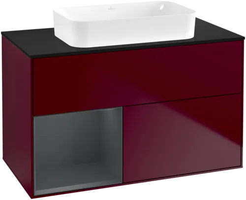 VILLEROY BOCH Toaletní skříňka Finion, s osvětlením, 2 výsuvy, 1000 x 603 x 501 mm, Peony Matt Lacquer / Midnight Blue Matt Lacquer / Glass Black Matt #F652HGHB