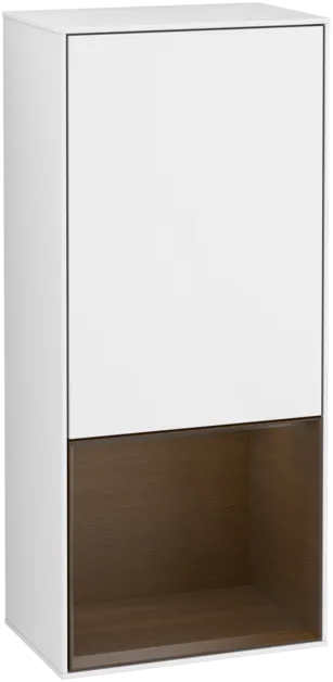 VILLEROY BOCH Boční skříňka Finion, s osvětlením, 1 dvířka, 418 x 936 x 270 mm, lesklý bílý lak / ořechová dýha #F540GNGF