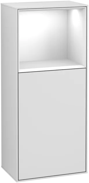 VILLEROY BOCH Boční skříňka Finion, s osvětlením, 1 dveře, 418 x 936 x 270 mm, bílý matný lak / lesklý bílý lak #F510GFMT