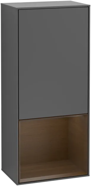 VILLEROY BOCH Boční skříňka Finion, s osvětlením, 1 dvířka, 418 x 936 x 270 mm, antracitový matný lak / ořechová dýha #F540GNGK