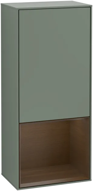 VILLEROY BOCH Boční skříňka Finion, s osvětlením, 1 dvířka, 418 x 936 x 270 mm, olivový matný lak / ořechová dýha #F540GNGM
