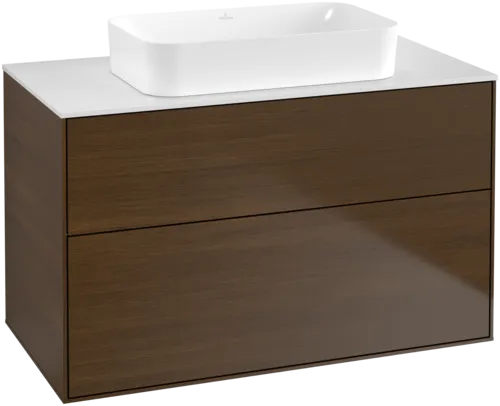VILLEROY BOCH Toaletní skříňka Finion, 2 výsuvy, 1000 x 603 x 501 mm, ořechová dýha / sklo bílé matné #F64100GN