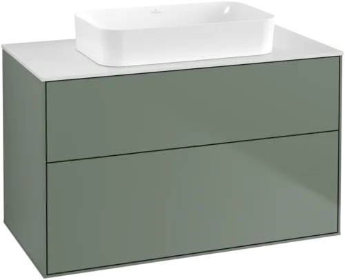VILLEROY BOCH Toaletní skříňka Finion, 2 výsuvy, 1000 x 603 x 501 mm, olivově matný lak / sklo bílé matné #F64100GM