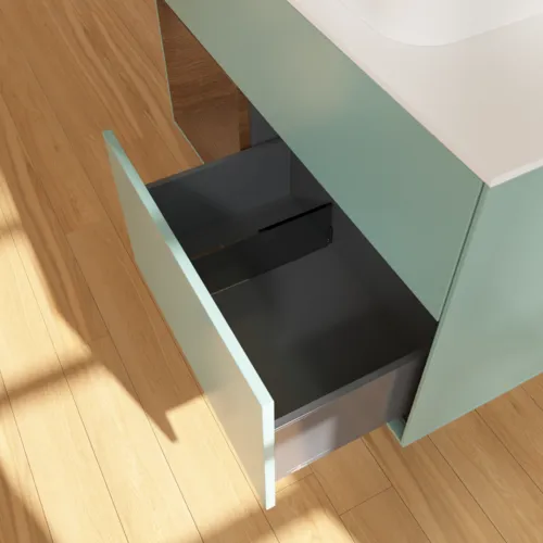 VILLEROY BOCH Toaletní skříňka Finion, s osvětlením, 2 výsuvy, 1000 x 603 x 501 mm, olivový matný lak / ořechová dýha / sklo bílé matné #F651GNGM, obrázek 7