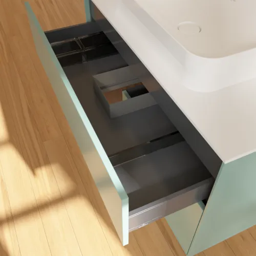 VILLEROY BOCH Toaletní skříňka Finion, s osvětlením, 2 výsuvy, 1000 x 603 x 501 mm, olivový matný lak / ořechová dýha / sklo bílé matné #F651GNGM, obrázek 8