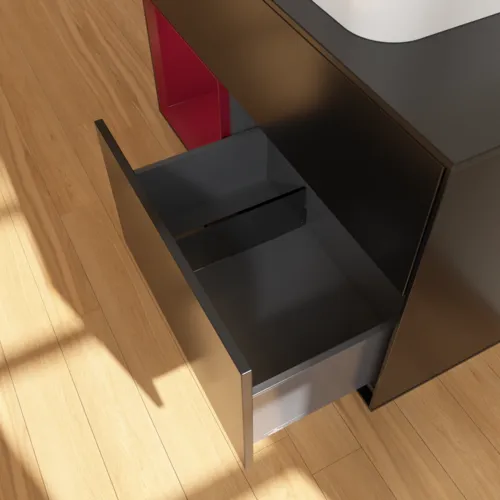 VILLEROY BOCH Toaletní skříňka Finion, s osvětlením, 2 výsuvy, 1000 x 603 x 501 mm, černý matný lak / pivoňkový matný lak / černé matné sklo #F652HBPD, obrázek 7