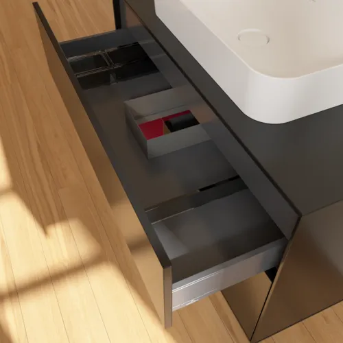VILLEROY BOCH Toaletní skříňka Finion, s osvětlením, 2 výsuvy, 1000 x 603 x 501 mm, černý matný lak / pivoňkový matný lak / černé matné sklo #F652HBPD, obrázek 8