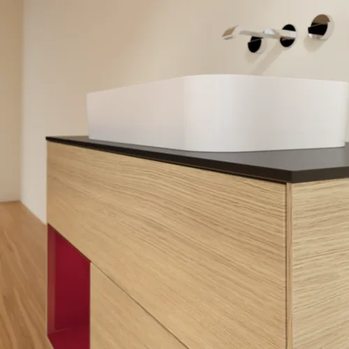 VILLEROY BOCH Toaletní stolek Finion, s osvětlením, 2 výsuvy, 1000 x 603 x 501 mm, dubová dýha / matný lak Pivoňka / matné černé sklo #F652HBPC, obrázek 6