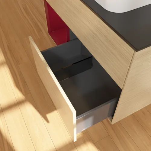 VILLEROY BOCH Toaletní stolek Finion, s osvětlením, 2 výsuvy, 1000 x 603 x 501 mm, dubová dýha / matný lak Pivoňka / matné černé sklo #F652HBPC, obrázek 7