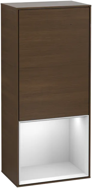 VILLEROY BOCH Boční skříňka Finion, s osvětlením, 1 dvířka, 418 x 936 x 270 mm, ořechová dýha / bílý matný lak #F540MTGN