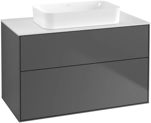 VILLEROY BOCH Toaletní skříňka Finion, 2 výsuvy, 1000 x 603 x 501 mm, antracit matný lak / sklo bílé matné #F64100GK