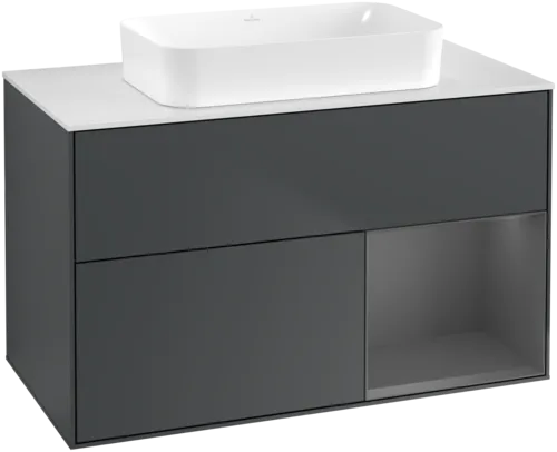 VILLEROY BOCH Toaletní skříňka Finion, s osvětlením, 2 výsuvy, 1000 x 603 x 501 mm, Midnight Blue Matt Lacquer / Anthracite Matt Lacquer / Glass White Matt #F661GKHG