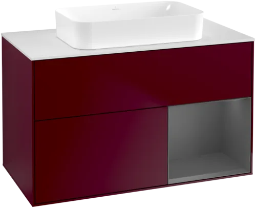 VILLEROY BOCH Toaletní skříňka Finion, s osvětlením, 2 výsuvy, 1000 x 603 x 501 mm, Pivoňka matný lak / Antracit matný lak / Sklo bílé matné #F661GKHB