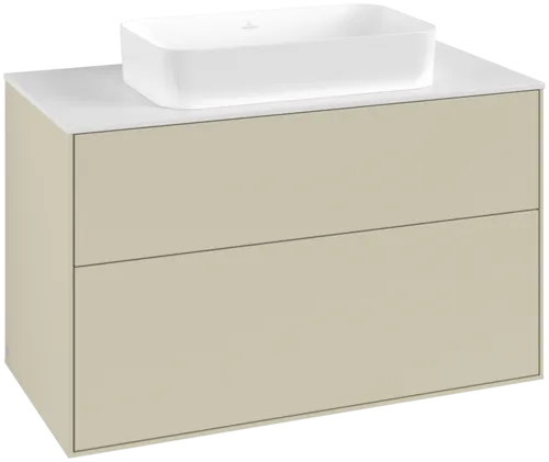 VILLEROY BOCH Toaletní skříňka Finion, 2 výsuvy, 1000 x 603 x 501 mm, hedvábně šedý matný lak / sklo bílé matné #F64100HJ