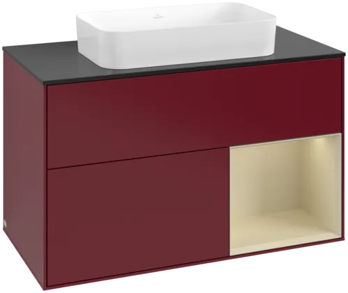 VILLEROY BOCH Toaletní skříňka Finion, s osvětlením, 2 výsuvy, 1000 x 603 x 501 mm, Peony Matt Lacquer / Silk Grey Matt Lacquer / Glass Black Matt #F662HJHB
