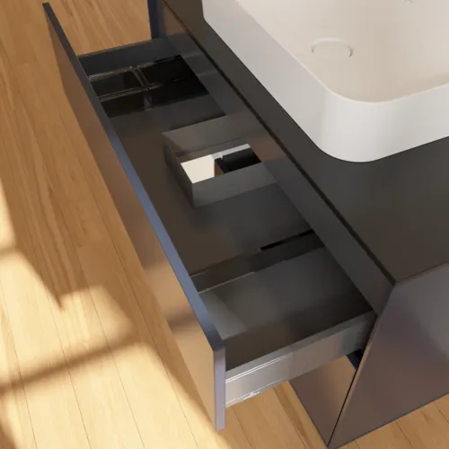 VILLEROY BOCH Toaletní skříňka Finion, s osvětlením, 2 výsuvy, 1000 x 603 x 501 mm, Midnight Blue Matt Lacquer / White Matt Lacquer / Glass Black Matt #F652MTHG, obrázek 8