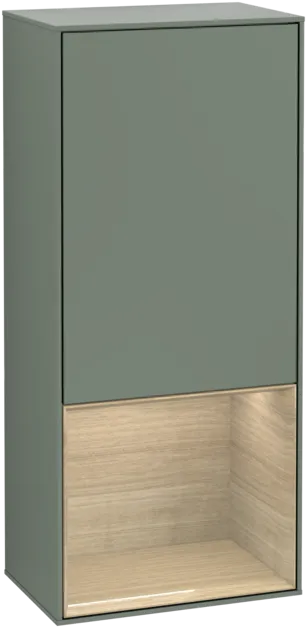VILLEROY BOCH Boční skříňka Finion, s osvětlením, 1 dvířka, 418 x 936 x 270 mm, olivový matný lak / dubová dýha #F550PCGM