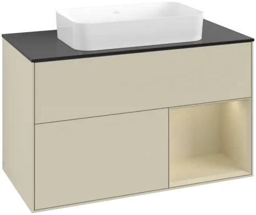 VILLEROY BOCH Toaletní skříňka Finion, s osvětlením, 2 výsuvy, 1000 x 603 x 501 mm, Silk Grey Matt Lacquer / Silk Grey Matt Lacquer / Glass Black Matt #F662HJHJ