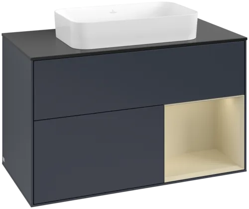 VILLEROY BOCH Toaletní skříňka Finion, s osvětlením, 2 výsuvy, 1000 x 603 x 501 mm, Midnight Blue Matt Lacquer / Silk Grey Matt Lacquer / Glass Black Matt #F662HJHG