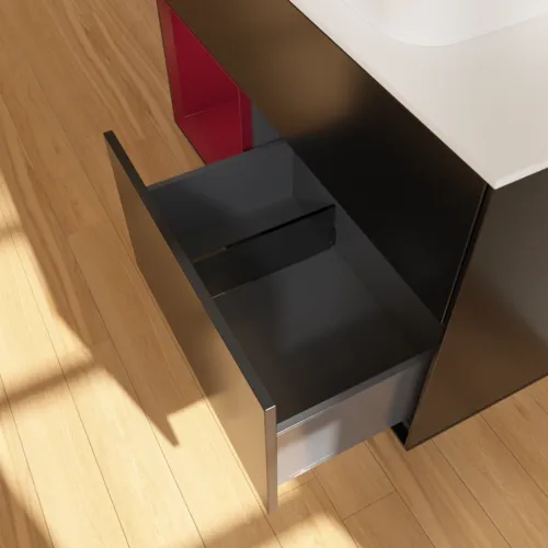 VILLEROY BOCH Toaletní skříňka Finion, s osvětlením, 2 výsuvy, 1000 x 603 x 501 mm, černý matný lak / pivoňkový matný lak / bílé matné sklo #F651HBPD, obrázek 7