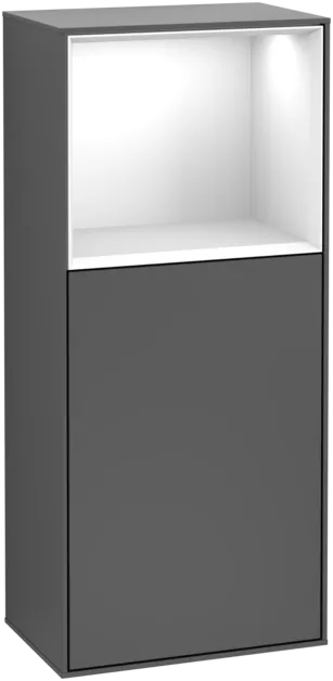 VILLEROY BOCH Boční skříňka Finion, s osvětlením, 1 dveře, 418 x 936 x 270 mm, antracitový matný lak / lesklý bílý lak #F510GFGK