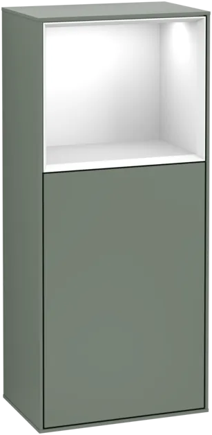 VILLEROY BOCH Boční skříňka Finion, s osvětlením, 1 dveře, 418 x 936 x 270 mm, olivový matný lak / lesklý bílý lak #F510GFGM
