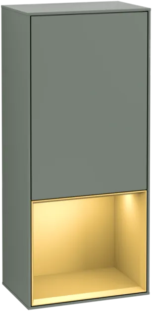 VILLEROY BOCH Boční skříňka Finion, s osvětlením, 1 dveře, 418 x 936 x 270 mm, olivový matný lak / zlatý matný lak #F550HFGM