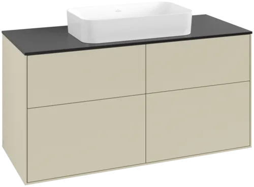 VILLEROY BOCH Toaletní skříňka Finion, 4 výsuvy, 1200 x 603 x 501 mm, hedvábně šedý matný lak / černé matné sklo #F67200HJ