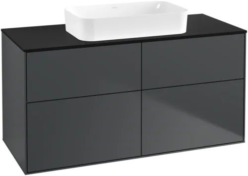 VILLEROY BOCH Toaletní skříňka Finion, 4 výsuvy, 1200 x 603 x 501 mm, půlnočně modrý matný lak / černé matné sklo #F67200HG