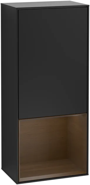 VILLEROY BOCH Boční skříňka Finion, s osvětlením, 1 dvířka, 418 x 936 x 270 mm, černý matný lak / ořechová dýha #F540GNPD