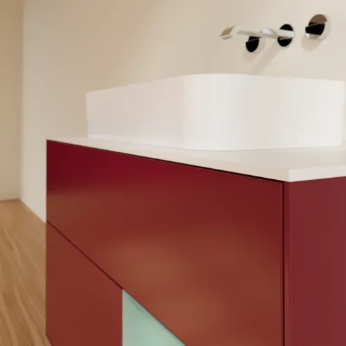 VILLEROY BOCH Toaletní skříňka Finion, s osvětlením, 2 výsuvy, 1000 x 603 x 501 mm, Pivoňka matný lak / Olivový matný lak / Sklo bílé matné #F661GMHB, obrázek 6