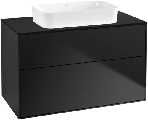VILLEROY BOCH Toaletní skříňka Finion, 2 výsuvy, 1000 x 603 x 501 mm, černý matný lak / černé matné sklo #F64200PD