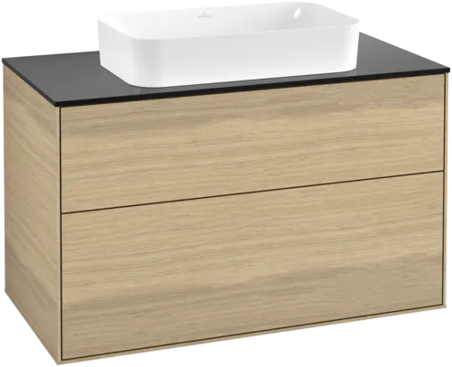 VILLEROY BOCH Toaletní stolek Finion, 2 výsuvy, 1000 x 603 x 501 mm, dubová dýha / sklo černé matné #F64200PC