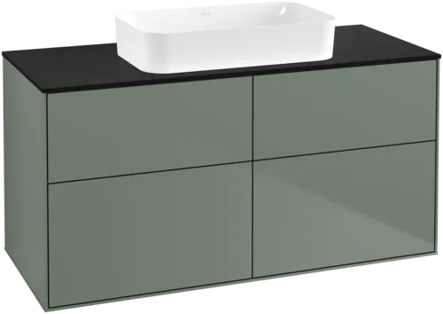 VILLEROY BOCH Toaletní skříňka Finion, 4 výsuvy, 1200 x 603 x 501 mm, olivový matný lak / sklo černé matné #F67200GM