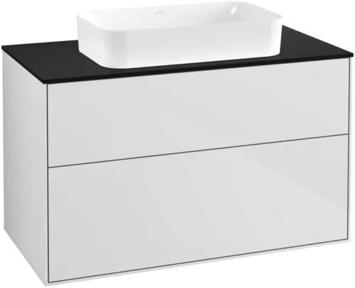 VILLEROY BOCH Toaletní skříňka Finion, 2 výsuvy, 1000 x 603 x 501 mm, bílý matný lak / černé matné sklo #F64200MT
