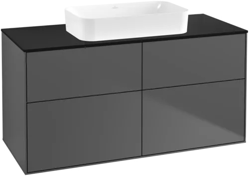 VILLEROY BOCH Toaletní skříňka Finion, 4 výsuvy, 1200 x 603 x 501 mm, antracitový matný lak / černé matné sklo #F67200GK
