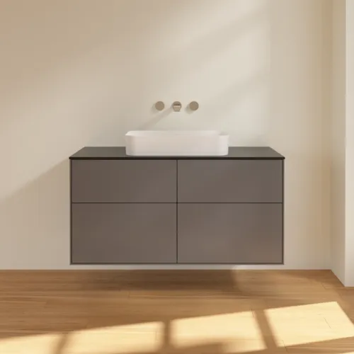 VILLEROY BOCH Toaletní skříňka Finion, 4 výsuvy, 1200 x 603 x 501 mm, antracitový matný lak / černé matné sklo #F67200GK, obrázek 3
