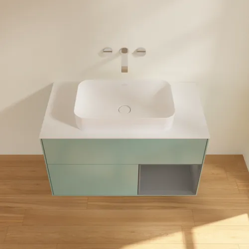 VILLEROY BOCH Toaletní skříňka Finion, s osvětlením, 2 výsuvy, 1000 x 603 x 501 mm, olivový matný lak / antracitový matný lak / bílé matné sklo #F661GKGM, obrázek 4