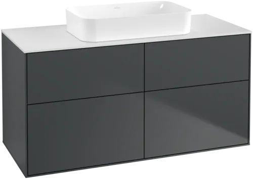 VILLEROY BOCH Toaletní skříňka Finion, 4 výsuvy, 1200 x 603 x 501 mm, půlnočně modrý matný lak / bílé matné sklo #F67100HG